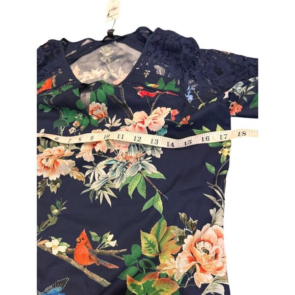 Express Womens Navy Multicolor Floral Blouse Size Small NWT - Picture 6 of 9
